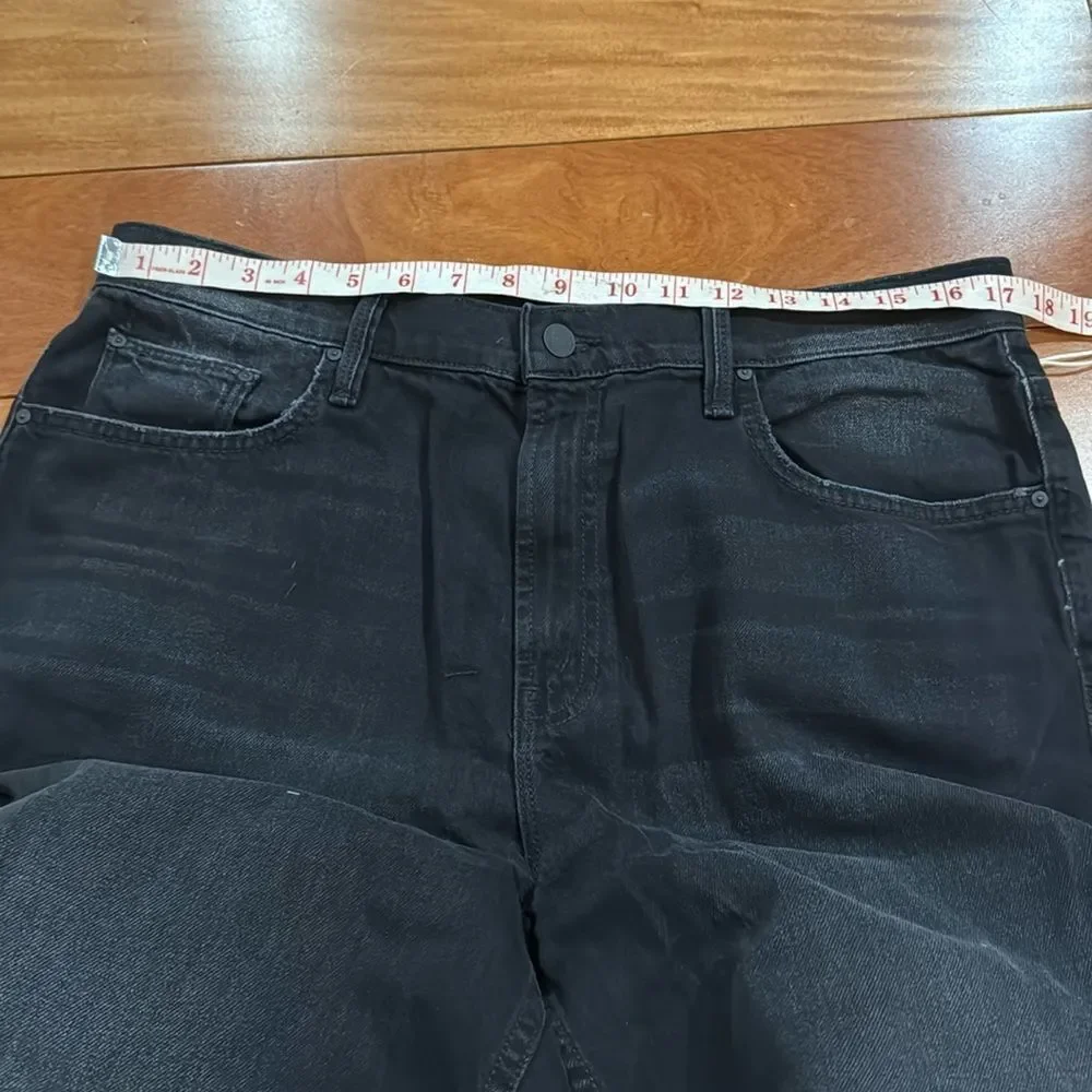 NWT MOTHER Women's The Spinner Zip Sneak Wide Leg Jeans‎ In Magic Black Size 33